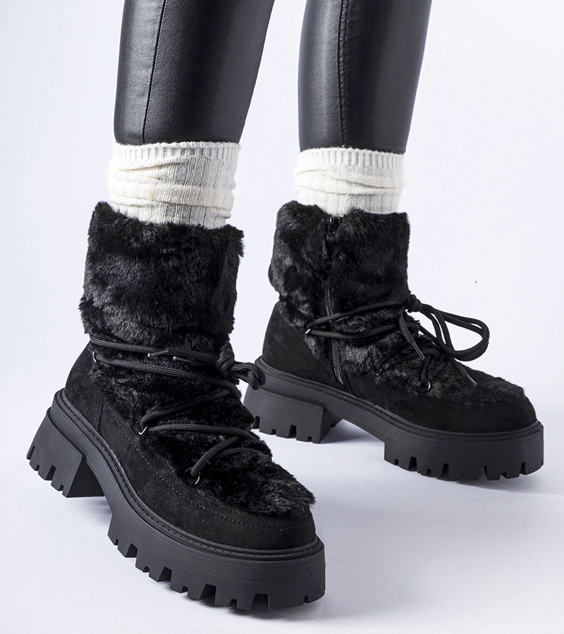 Frediano díszes szőrme díszítésű fekete bokacsizma