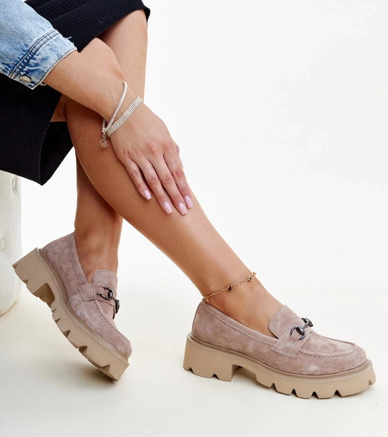 Bezs színű bőr Vinceza mokaszinok