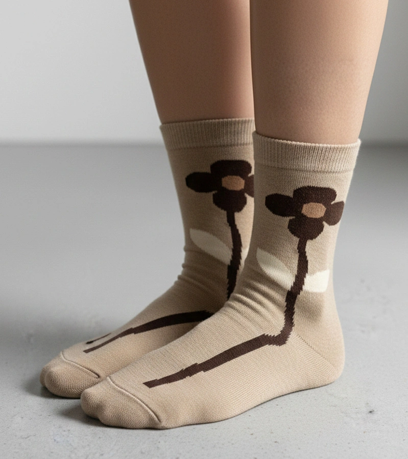 Bézs zokni Sella virággal