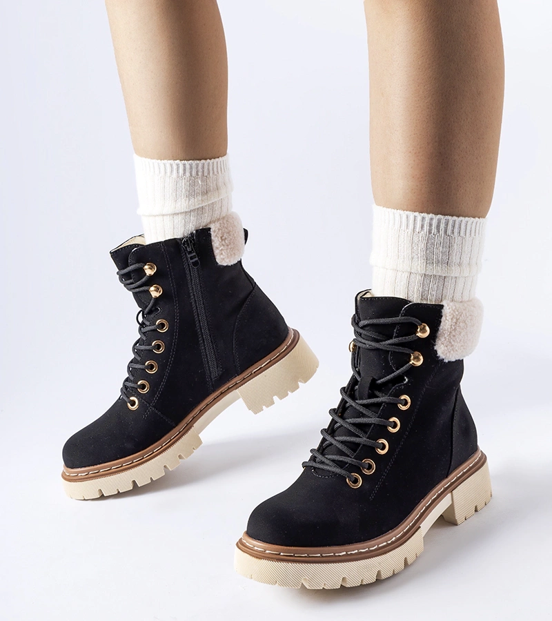 Fekete melegített női téli cipő Bassano