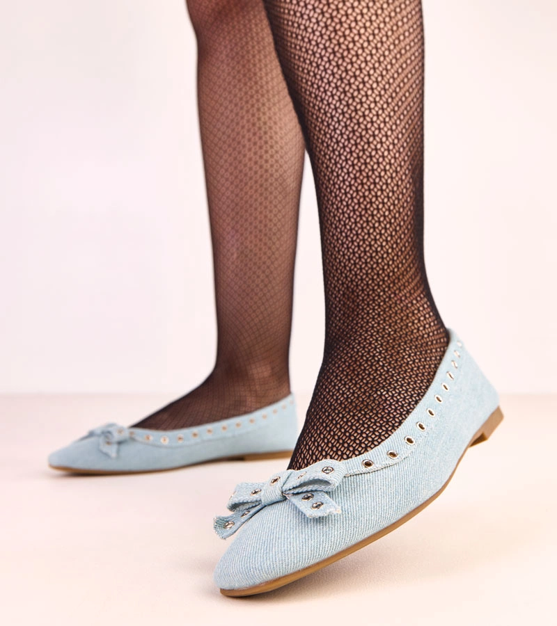 Díszes szegecses és masnis farmer balerinacipő Baisa