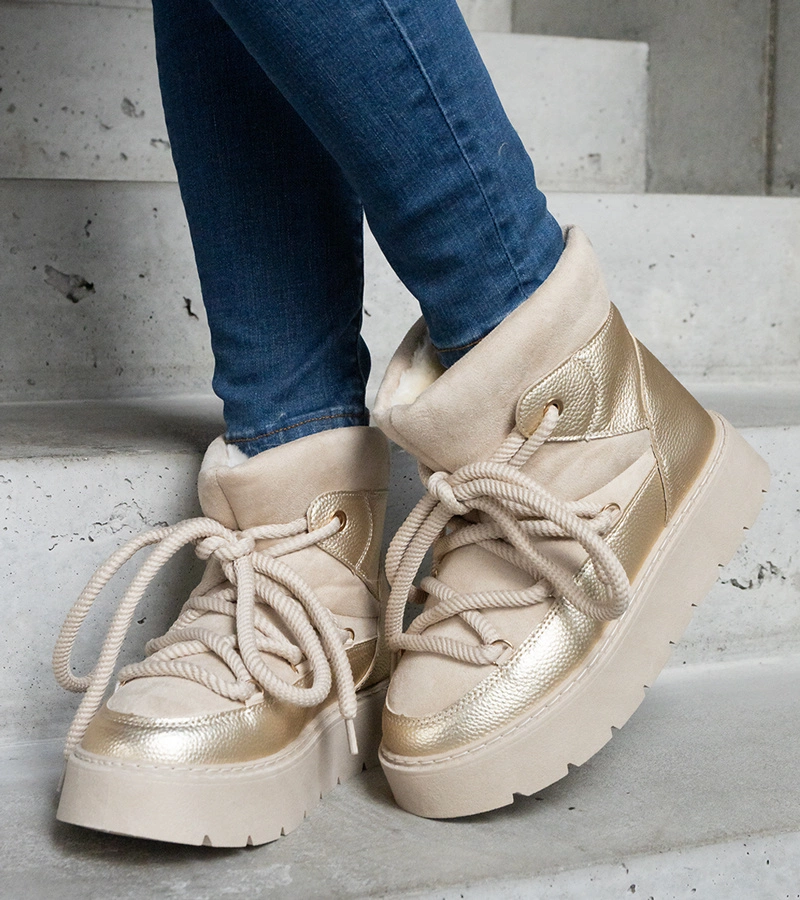 Bézs platformos hótaposók szőrmével bélelve Sapphi