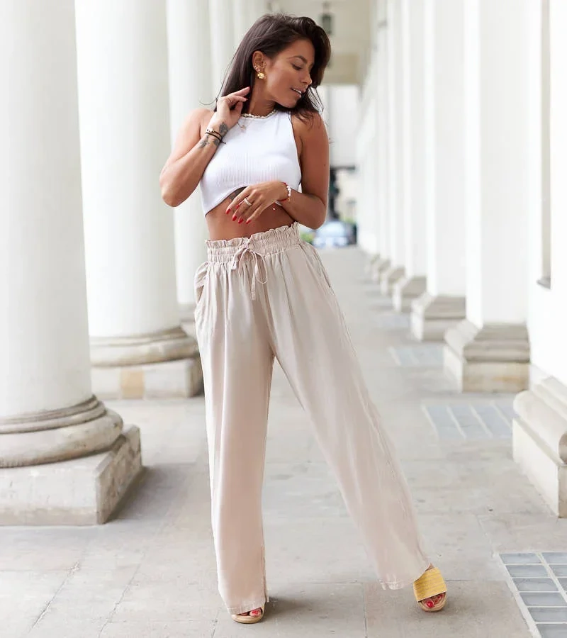 Laza szabad szabású bézs nadrág