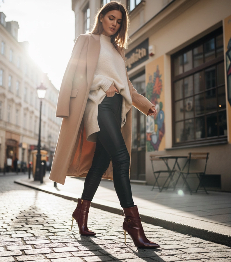 Carmila arany tűsarkú bordó bokacsizma fényes