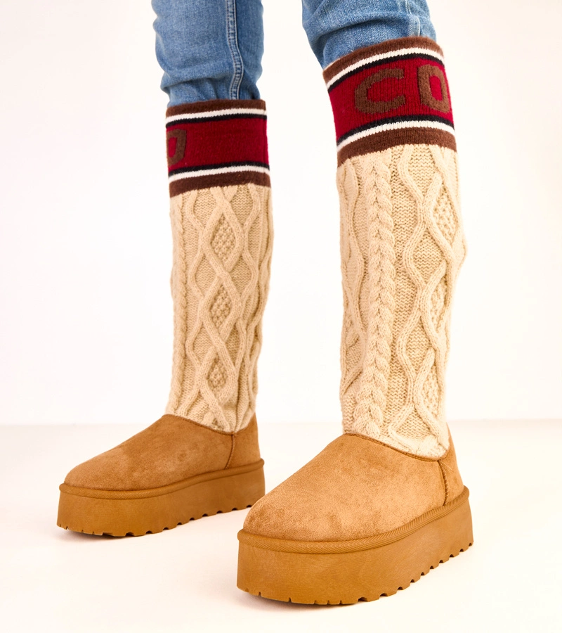 Barna platformos, magas szárú Coo hócsizma