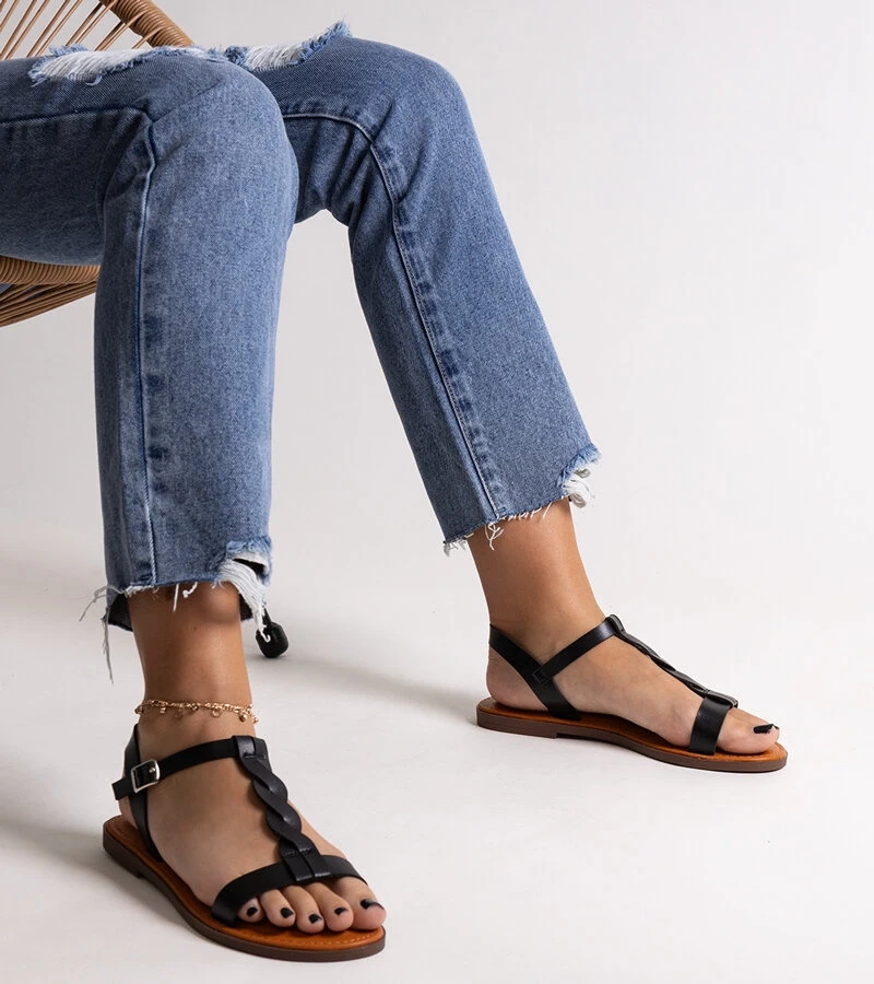 Fekete Amaranth lapos szandál