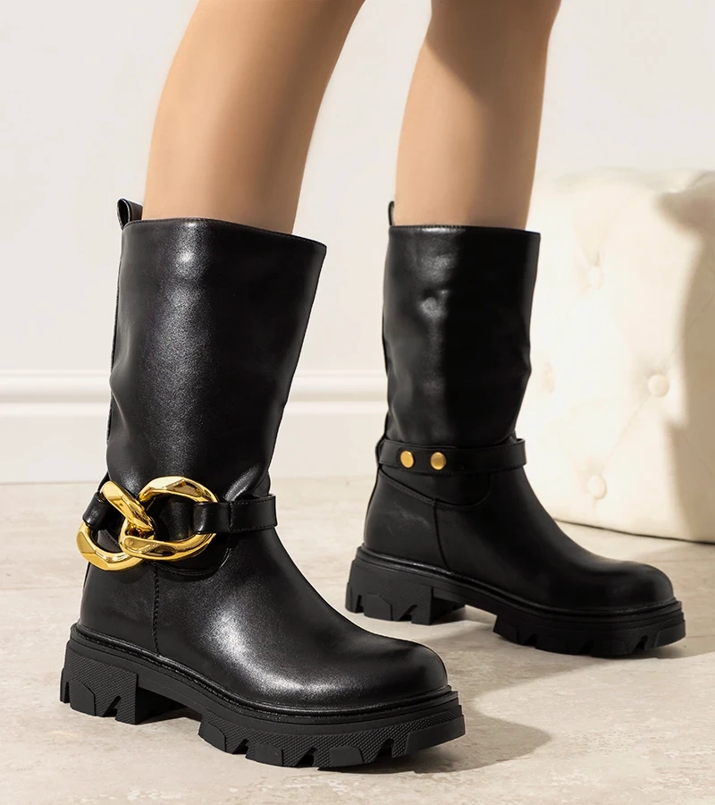 Fekete béléses Harrison láncos bokacsizma