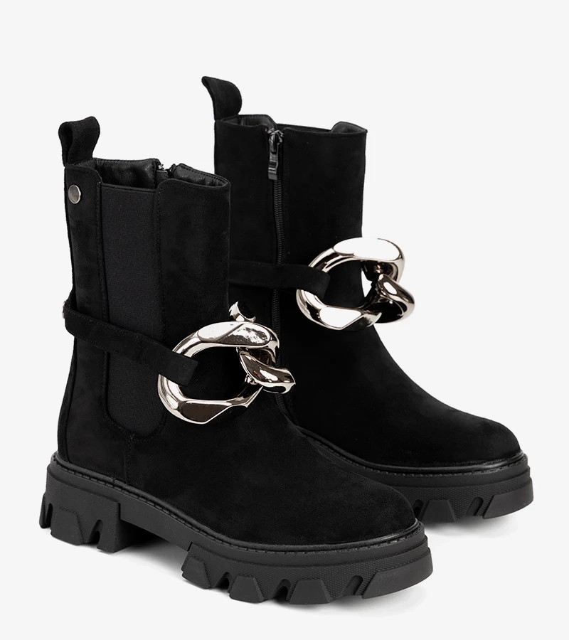 Fekete bokacsizma arany láncos Gareau