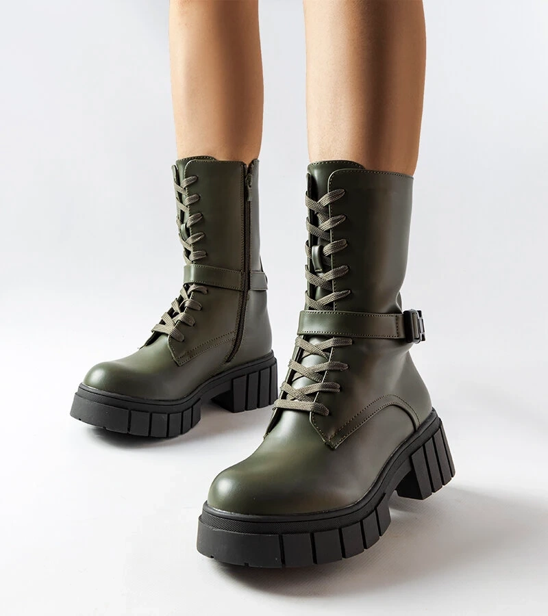 Sötétzöld fűzős munkásbakancsok Rive