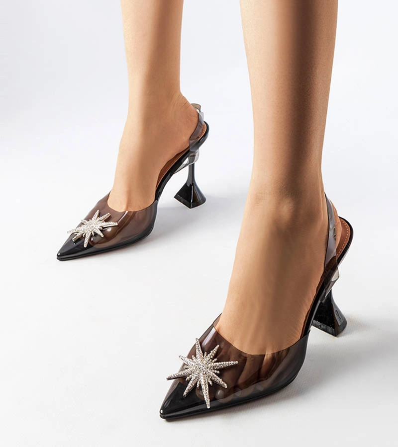 Fekete áttetsző magassarkú Huette