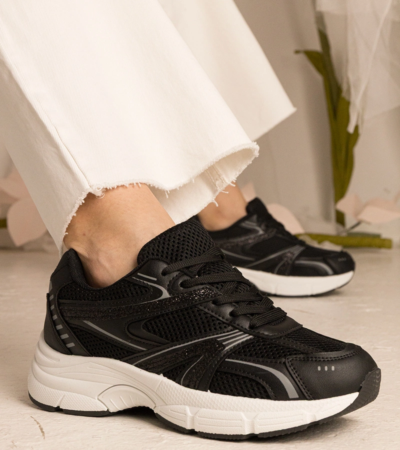 Fekete női sportos bakancsok csillámmal Bakari