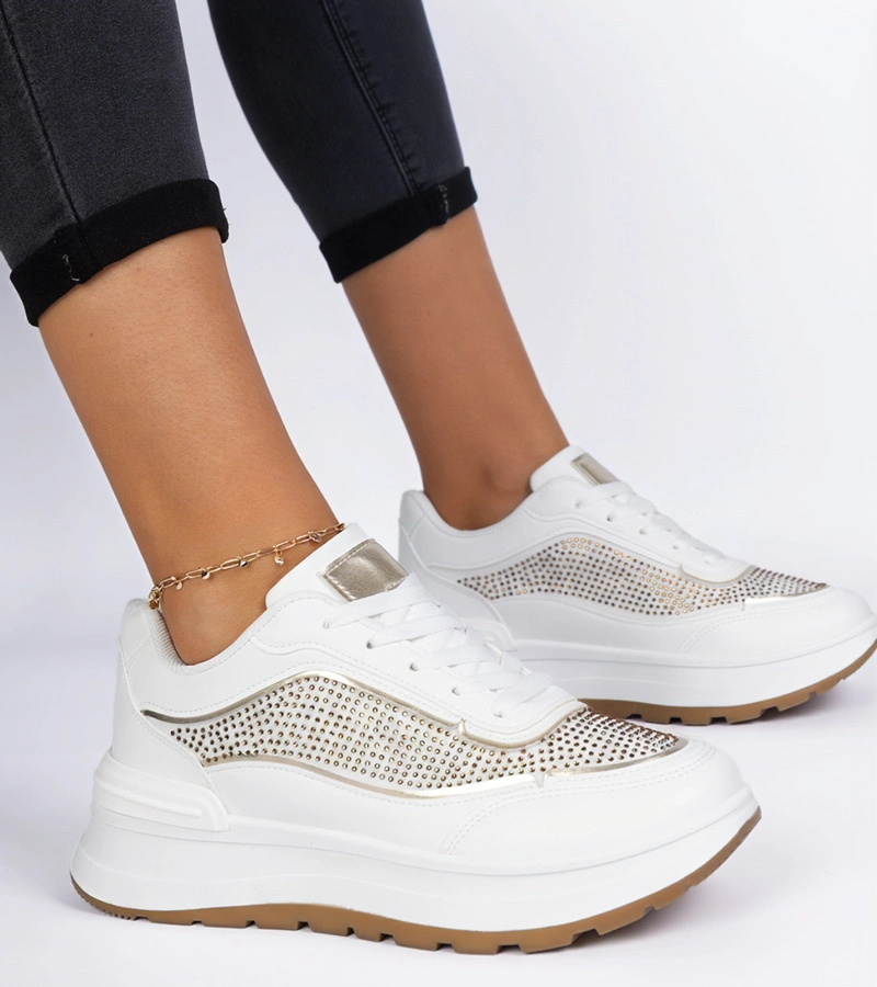 Fehér női tornacipő cirkóniával Fucco