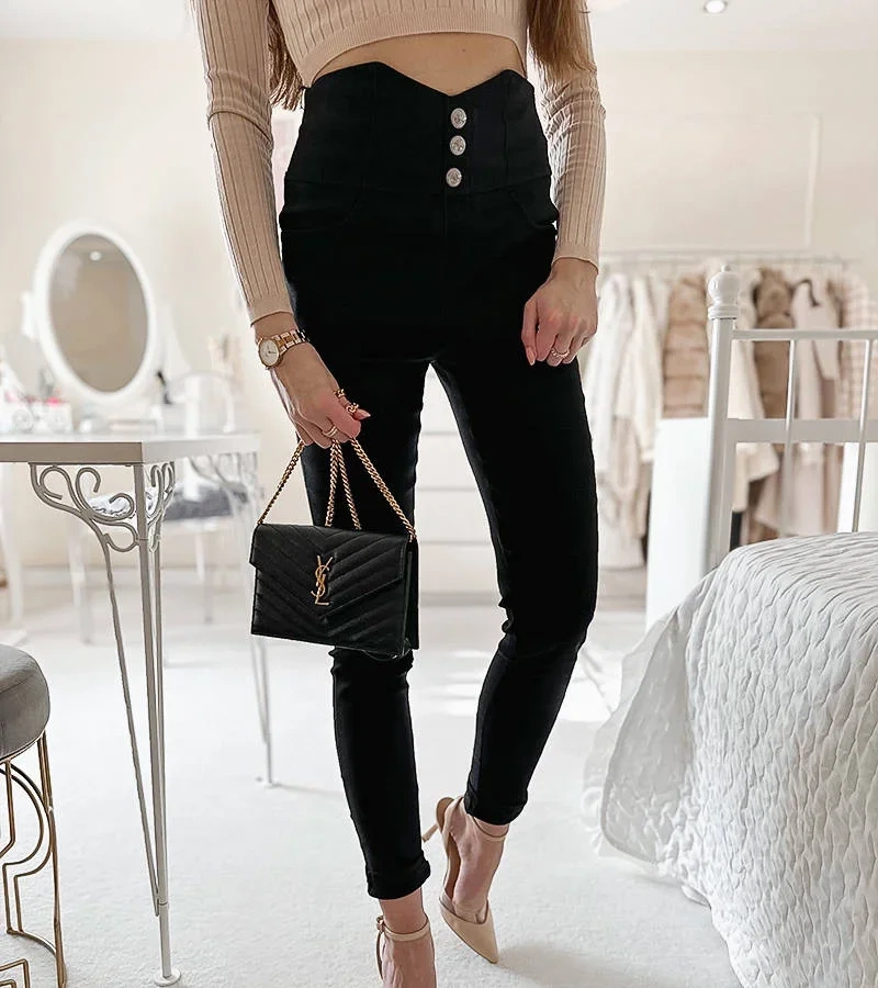 Fekete gombos Cupello leggings