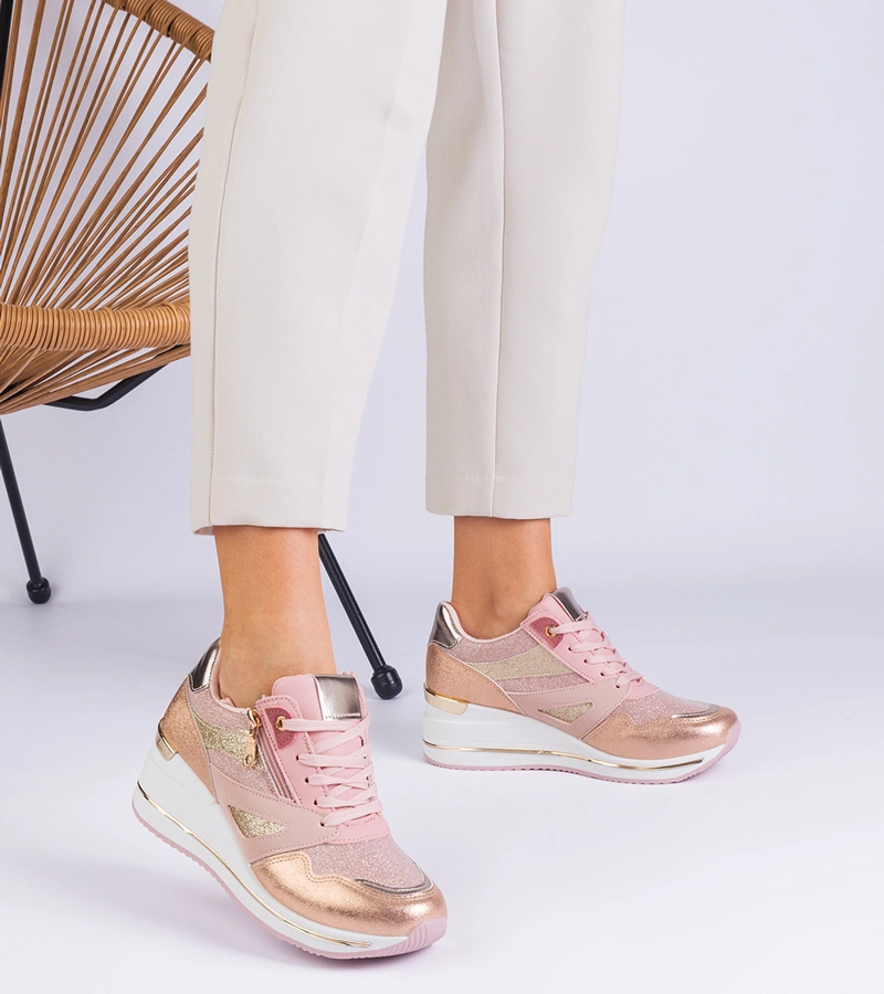 Rózsaszín platform sportcipők csillámmal és fémbetéttel díszítve Evklada