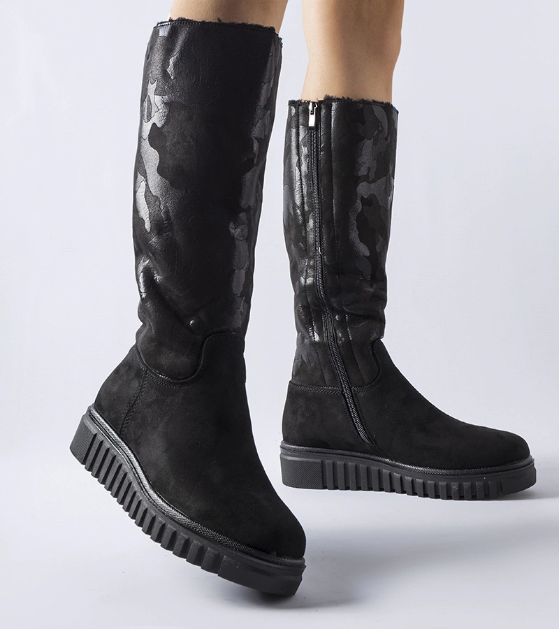 Fekete bélelt moro műszálas bőr Piazzola csizma