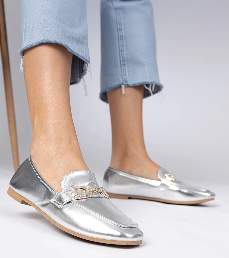 Ezüst elegáns mokaszinok cirkóniával Banzao