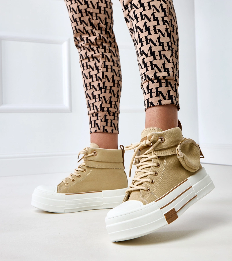 Barna magas platform tornacipő Yaren táskával