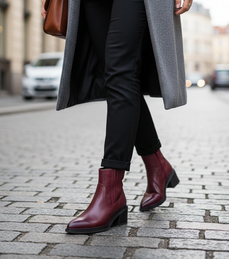 Bordó rugalmas betétes vastag sarkú bokacsizma Sesie