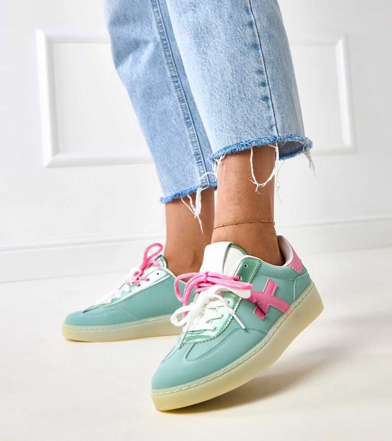 Eriksen rózsaszín betéttel ellátott platformos türkiz sportcipők