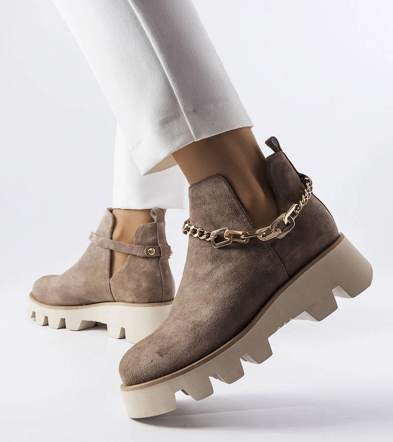 Karino díszített bőr bézs bokacsizma