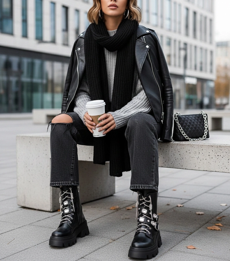 Laroca fekete, strasszkövekkel díszített platformbokacsizma