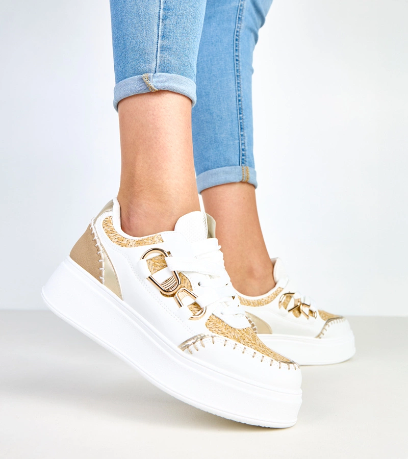 Bézs platformos edzőcipők fonott betéttel Lina