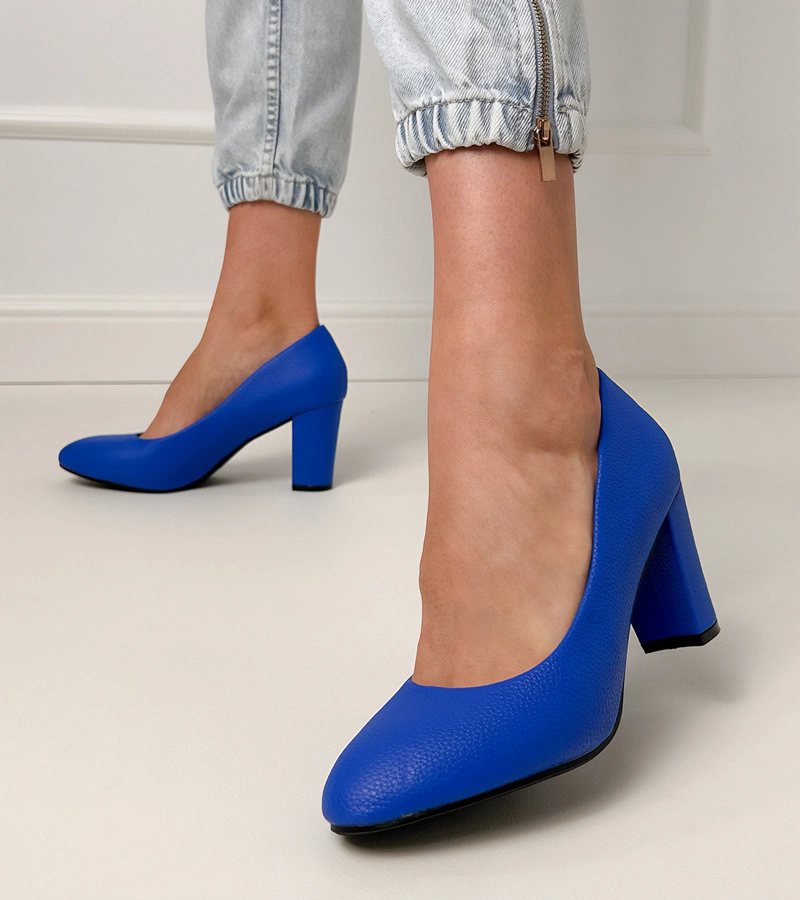 Klasszikus kék oszlopos magassarkú cipő Elinsi
