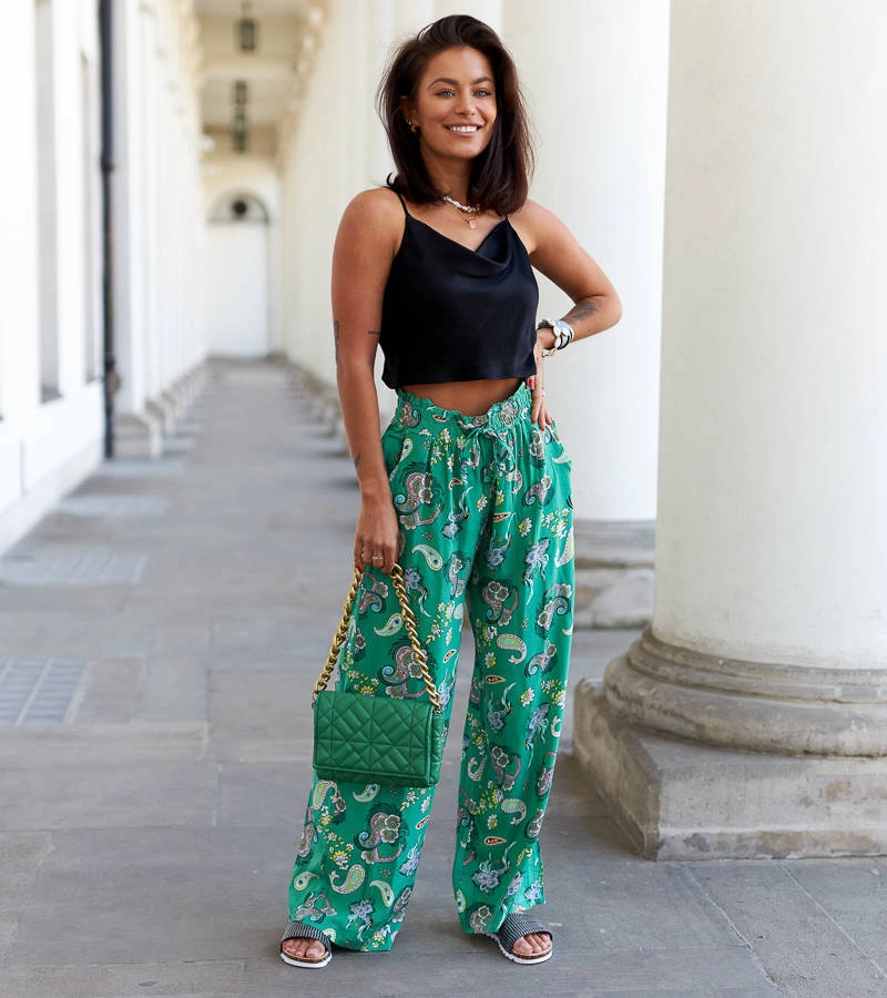 Zöld széles virágos Palermo nadrág