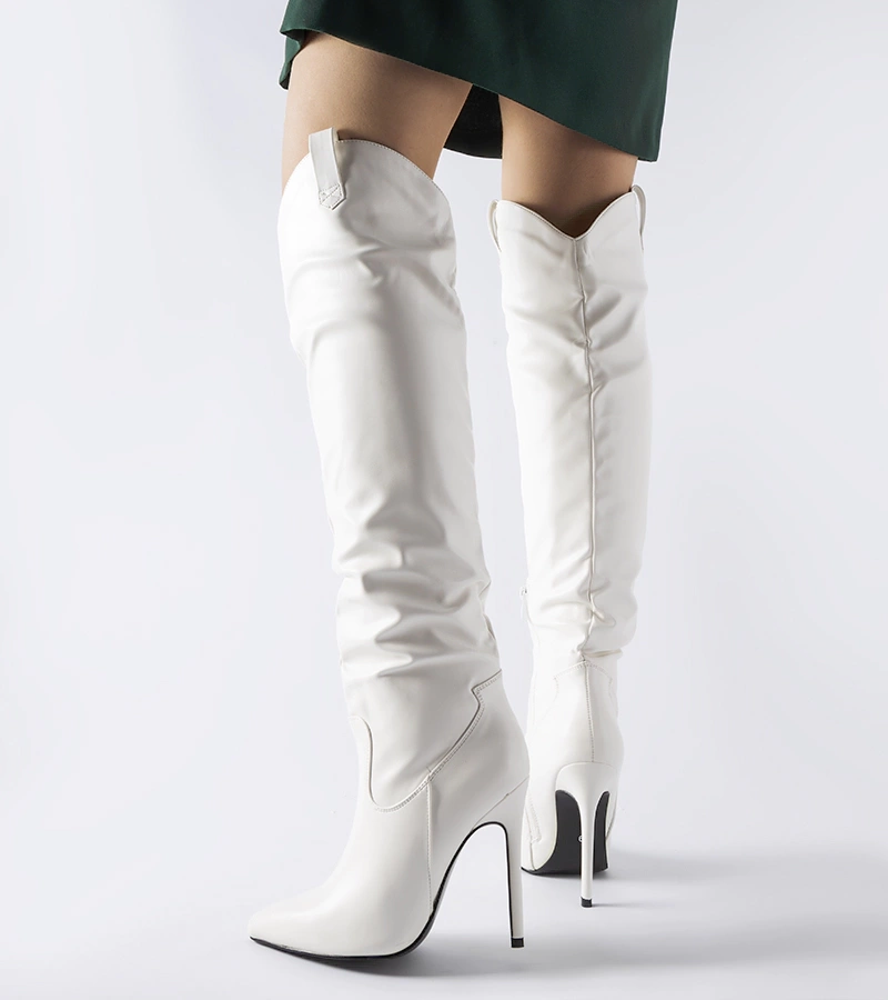 Fehér hosszú magas sarkú Cerati csizma