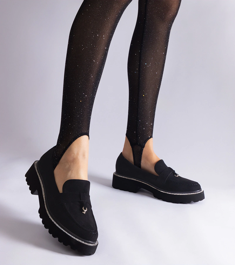 Henley fekete mokaszinok velúr bőrből