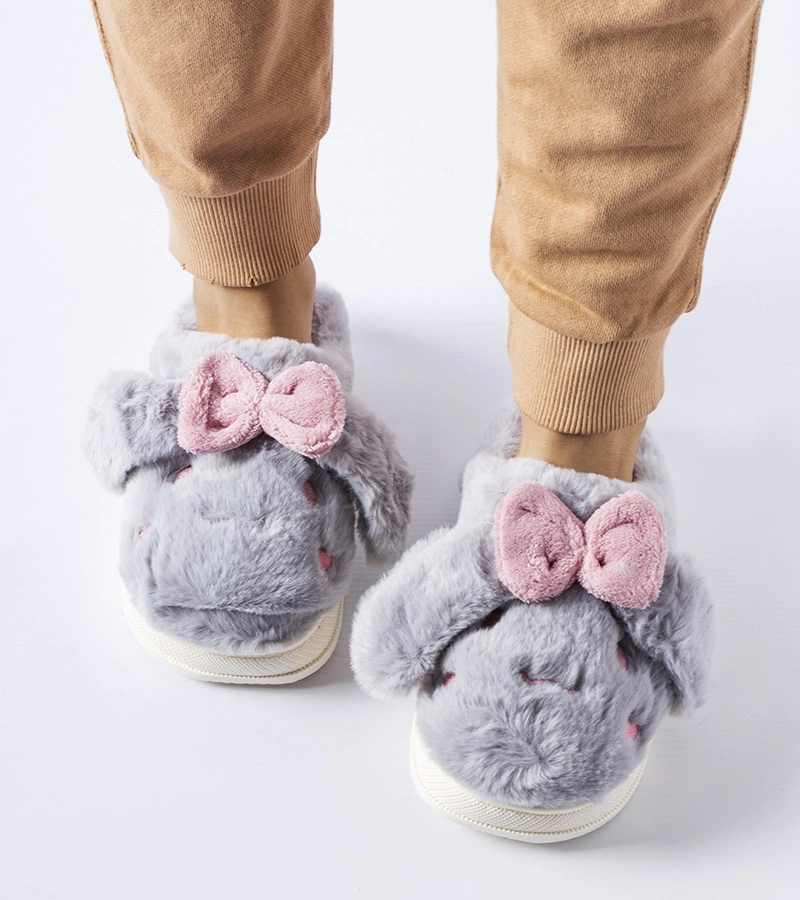 Szürke meleg papucs fülekkel és masnival Gilda