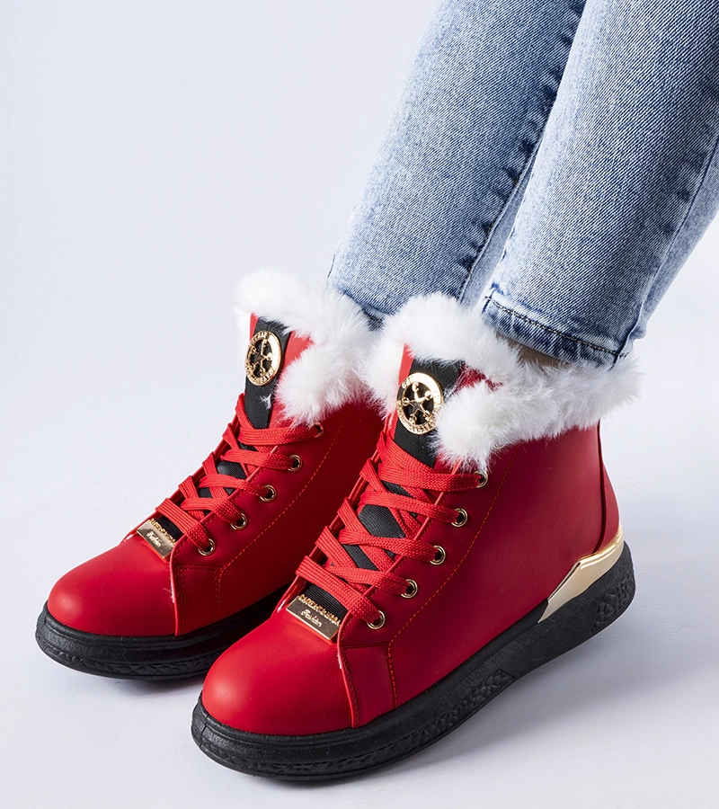 Piros sneaker fehér szőrrel Fiemme