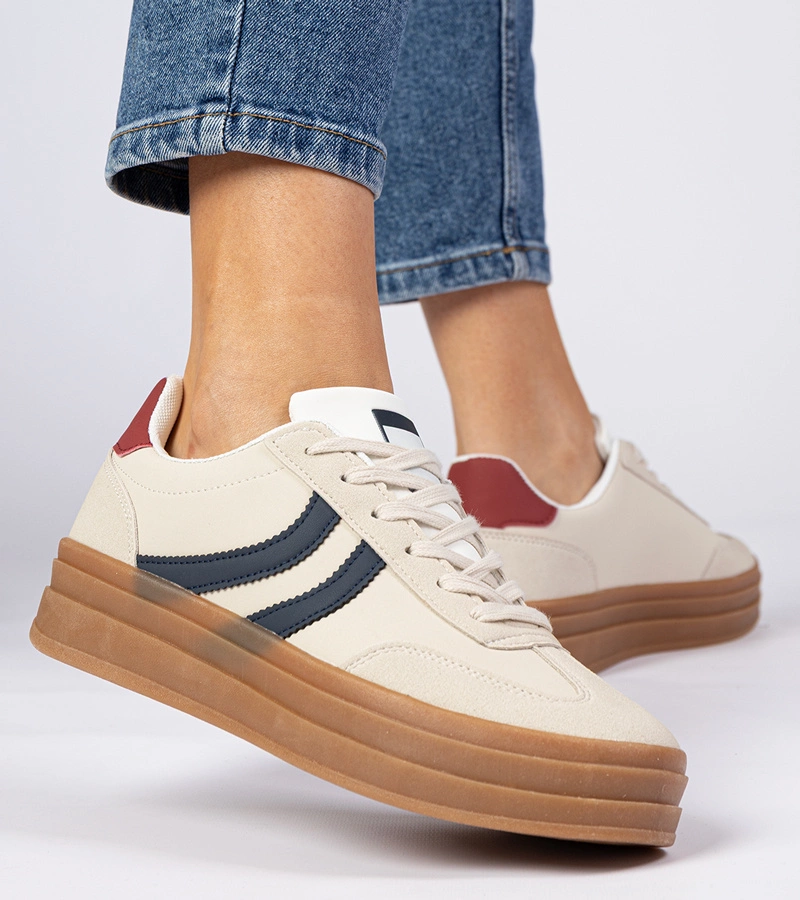 Bézs női tornacipő sötétkék kiegészítővel Melly