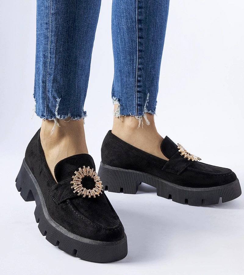 Fekete díszes mokaszin Stanislas csattal