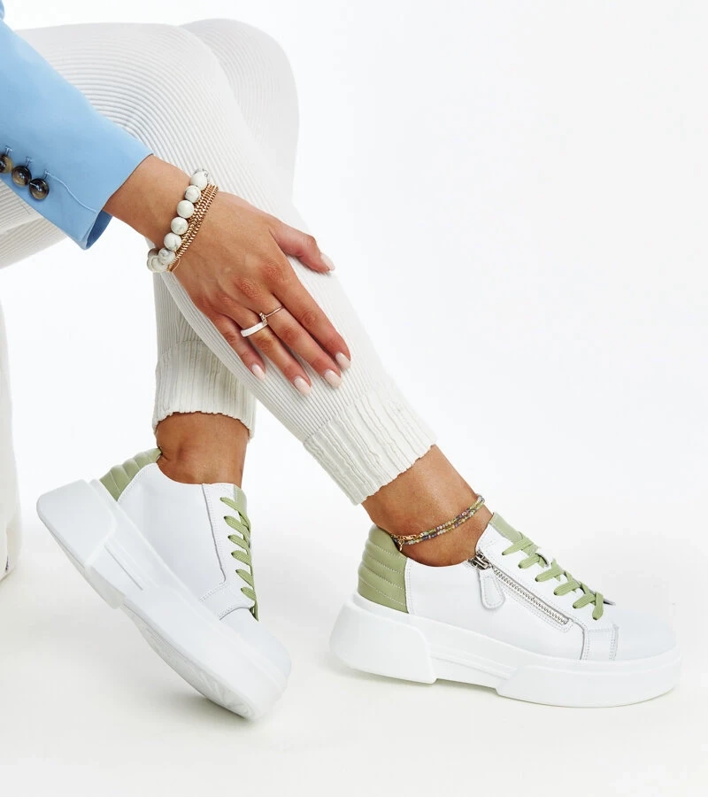 Fehér-zöld bőr Atyaf tornacipők