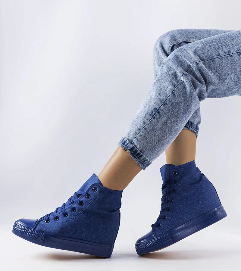 Granatowe trampki na koturnie Groussay - Kék Groussay magassarkú tornacipő