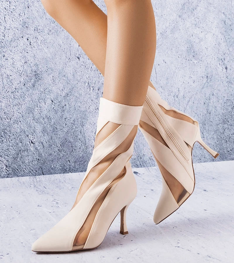 Jay áttetsző betétekkel bézs bokacsizma