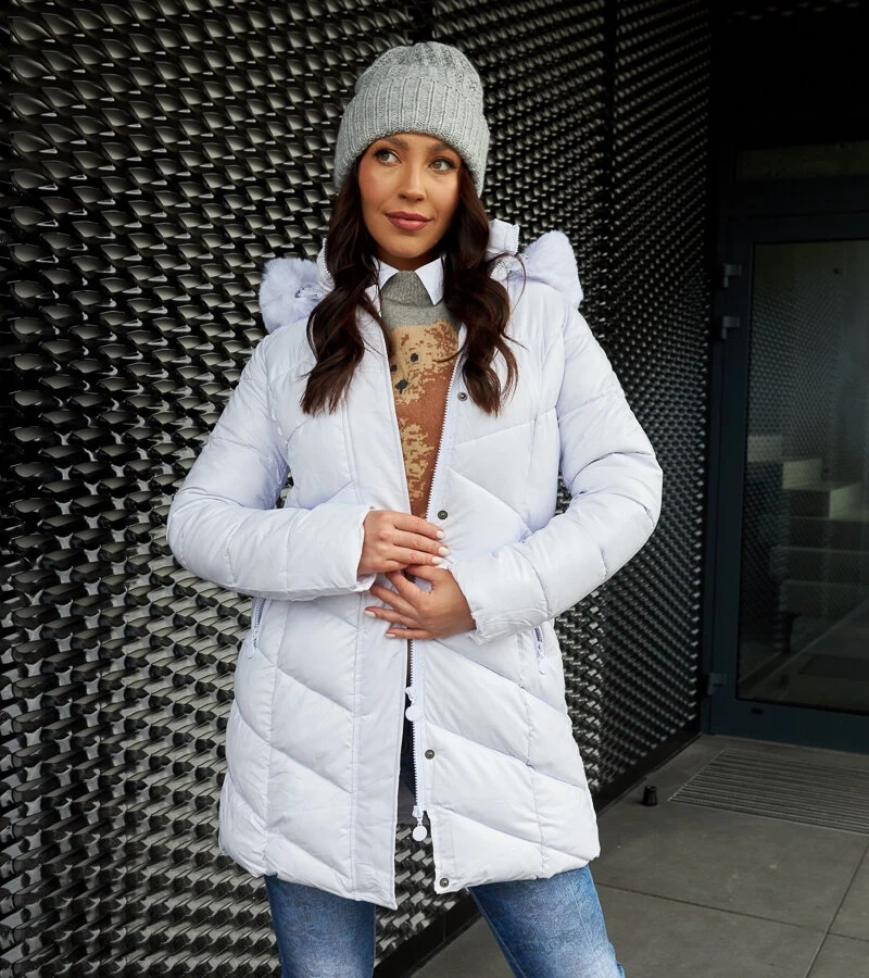 Fehér kabát levehető szőrmebélésűvel Riverton H-898/107 WHITE