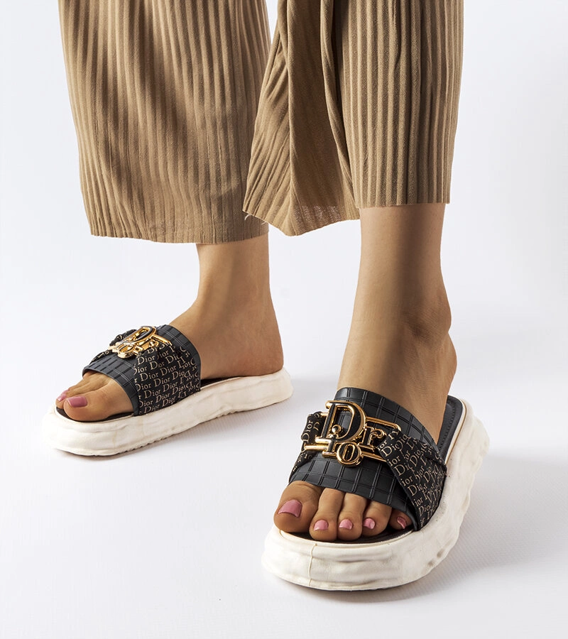 Fekete gumi díszes papucs Bérard