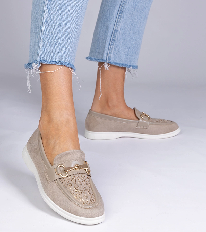 Minilla strasszos ökobársony krémszínű mokaszin