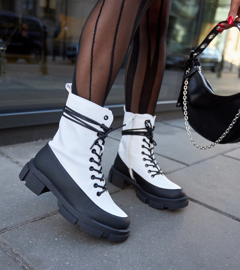 Fehér-fekete bélelt munkásbakancsok Apodaca