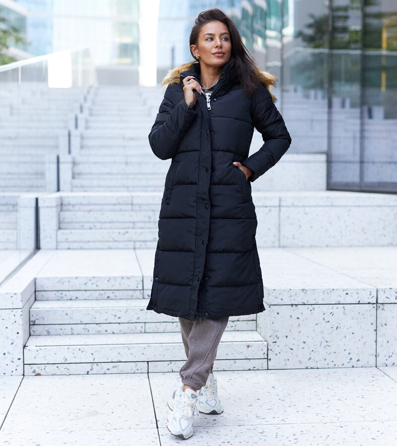 Fekete steppelt melegített Fortunato kabát