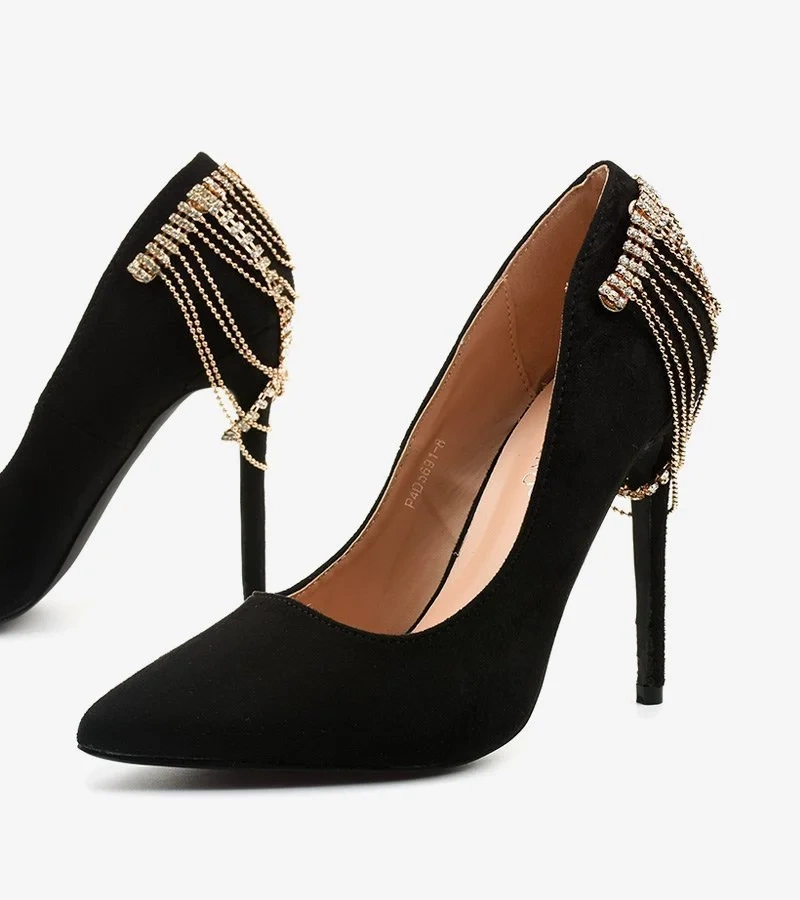 Fekete szarvasbőrhatású magassarkú Silvermore