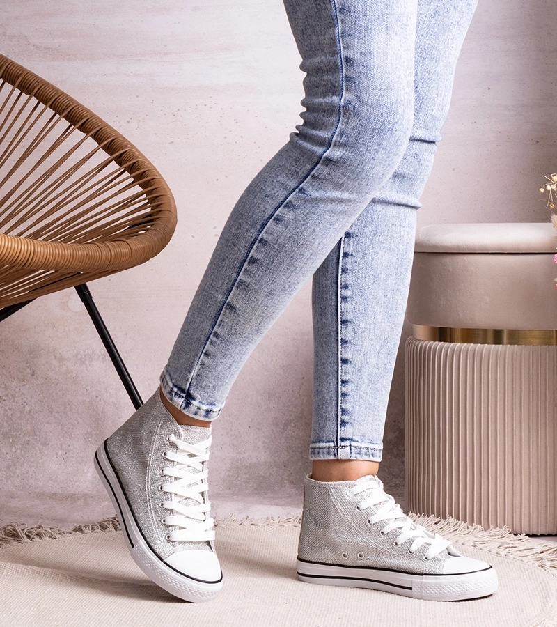 Ezüst magas sportcipők fényes Ranifali hálóból.