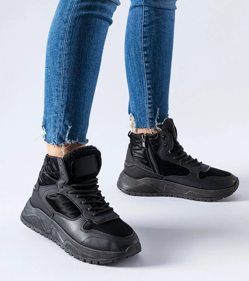 Fekete bélelt sportos hócipő Fork