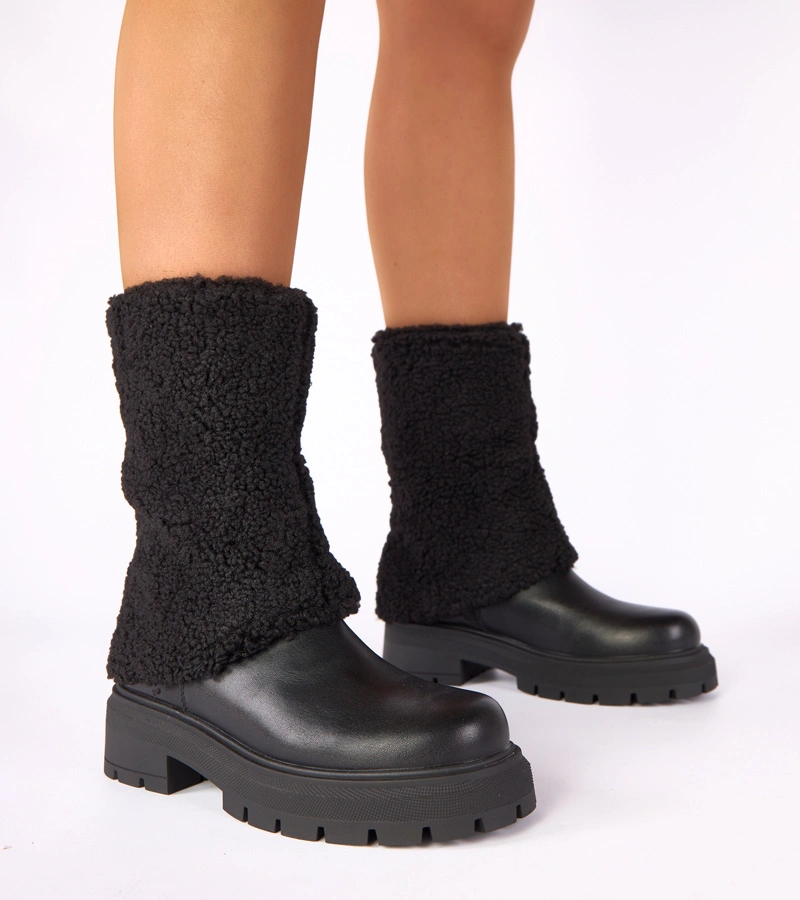 Fekete bokacsizma felhajtott szárú Darlene
