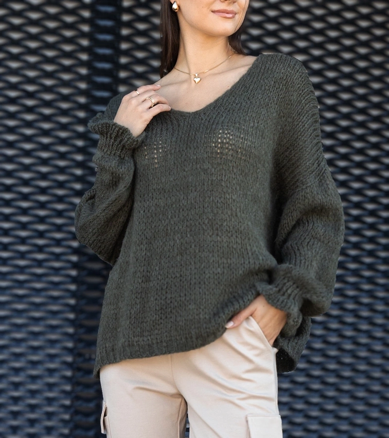 Zöld V-nyakú pulóver Gista.