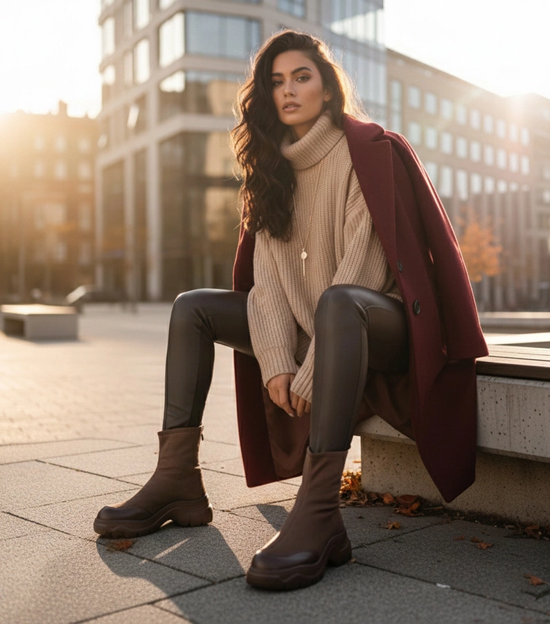 Barna művelúr bokacsizma vastag talppal Alana