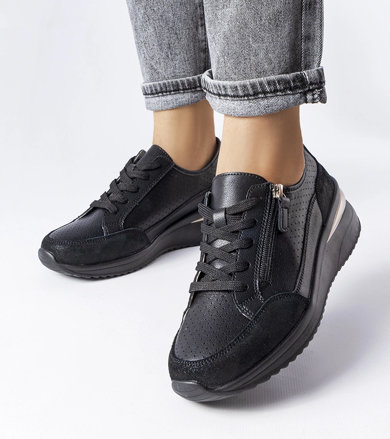 Fekete csipkés bőr félcipő Fleur