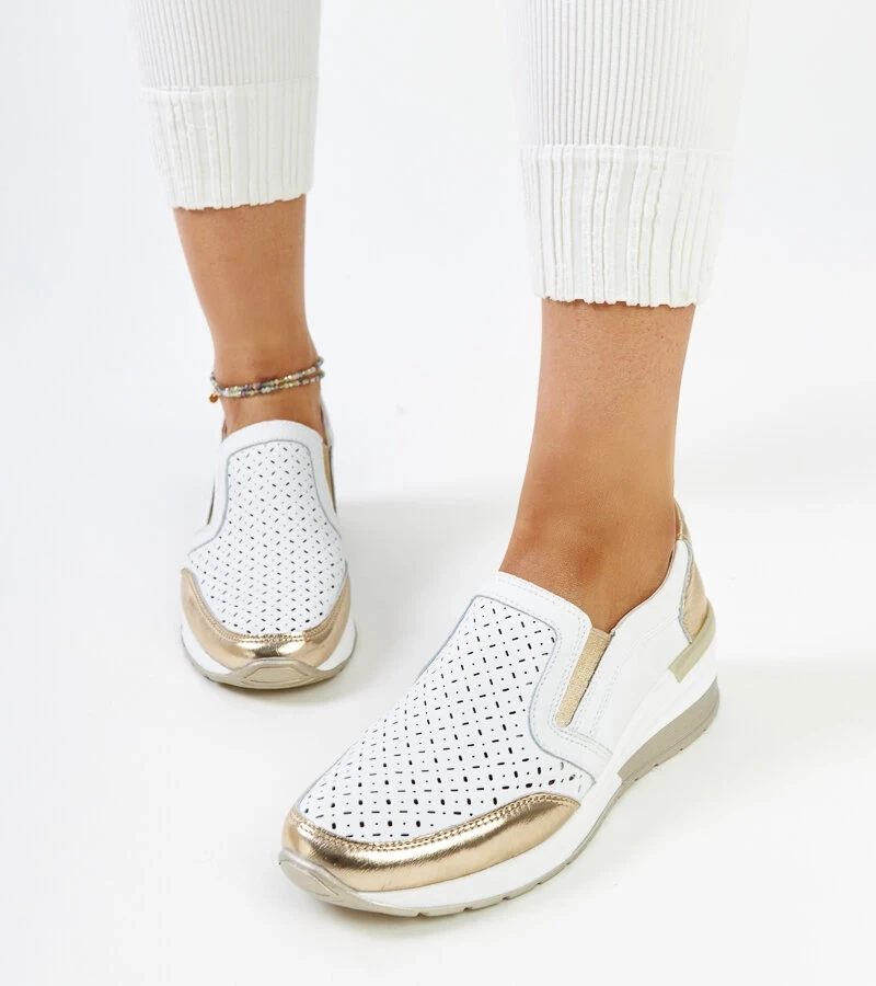 Fehér-arany Vernon csipkés platform edzőcipő